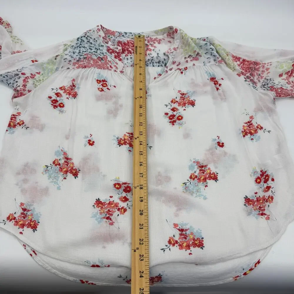 LUCKY BRAND Womens Floral Semi Sheer Shirt Size L Long Sleeve Boho Festival Top
